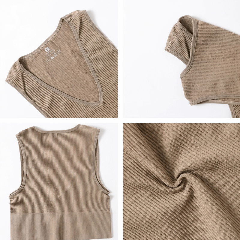 Women's Ribbed Seamless Deep V-neck Tank Top in Taupe - Perfect for Yoga & Sports